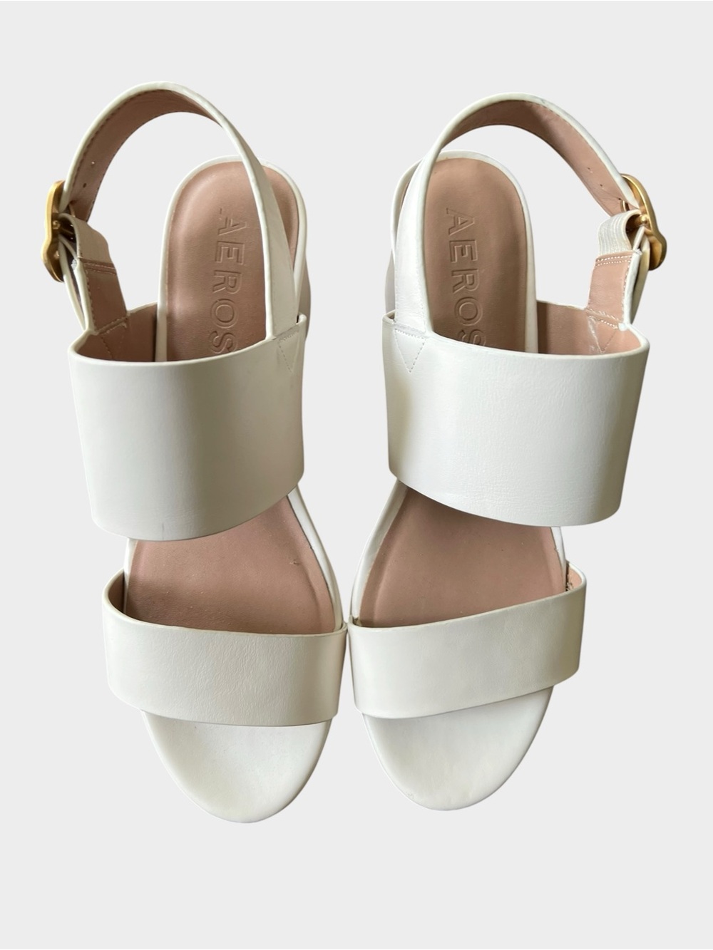 Aerosoles Camera Platform Sandals Size 10 Eggshell Leather Block Heel - Picture 9 of 11